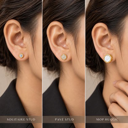 Moon Dust Gold Plated CZ  Small Earring Stack Stud Combo of 3 for Women (MD_104_G)