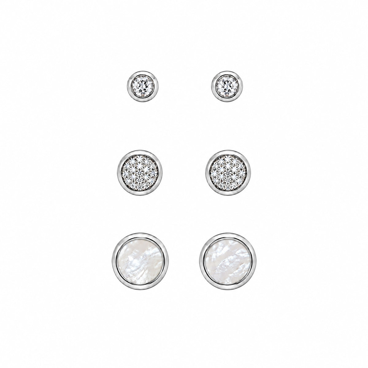 Moon Dust Silver Plated CZ  Small Earring Stack Stud Combo of 3 for Women (MD_104_S)