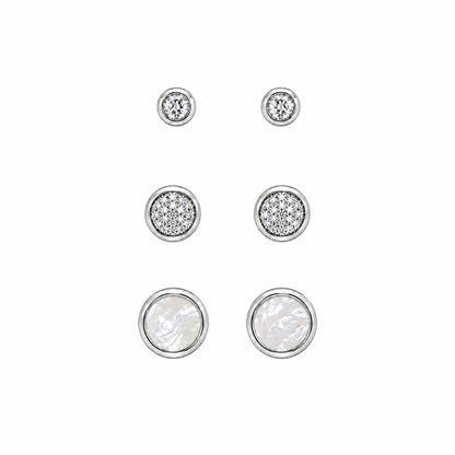 Moon Dust Silver Plated CZ  Small Earring Stack Stud Combo of 3 for Women (MD_104_S)