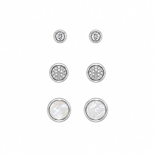 Moon Dust Silver Plated CZ  Small Earring Stack Stud Combo of 3 for Women (MD_104_S)