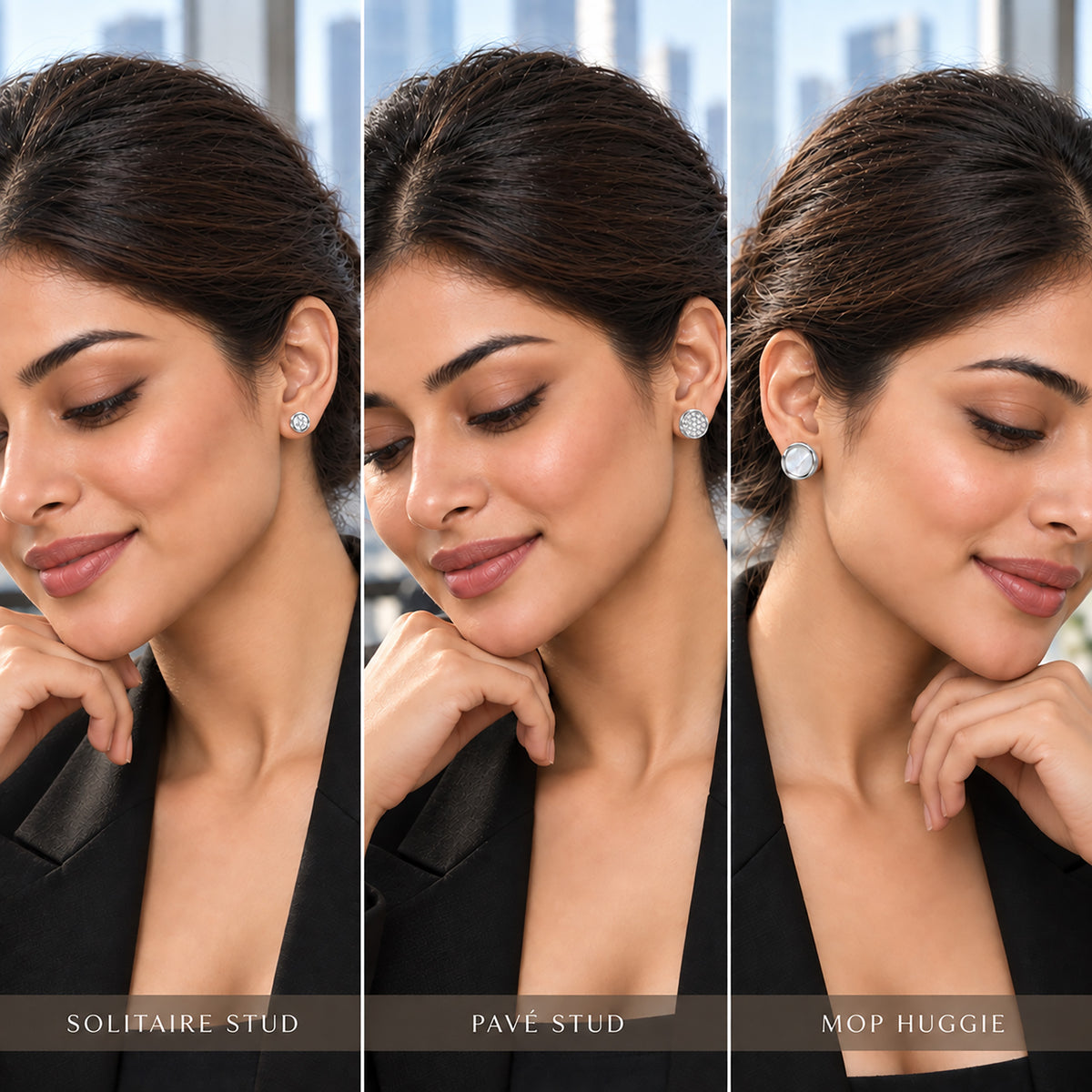 Moon Dust Silver Plated CZ  Small Earring Stack Stud Combo of 3 for Women (MD_104_S)
