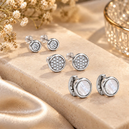 Moon Dust Silver Plated CZ  Small Earring Stack Stud Combo of 3 for Women (MD_104_S)
