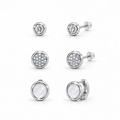 Moon Dust Silver Plated CZ  Small Earring Stack Stud Combo of 3 for Women (MD_104_S)
