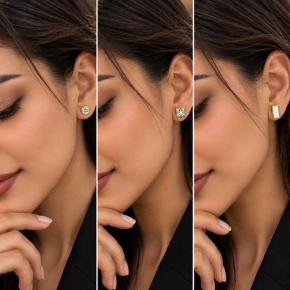 Moon Dust Gold Plated CZ  Rectangle Earring Stack Stud Combo of 3 for Women (MD_106_G)
