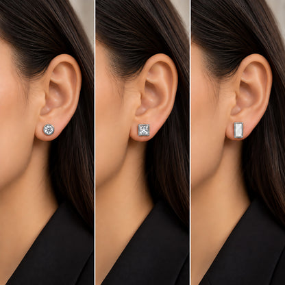 Moon Dust Rhodium Silver Plated CZ  Rectangle Earring Stack Stud Combo of 3 for Women (MD_106_S)