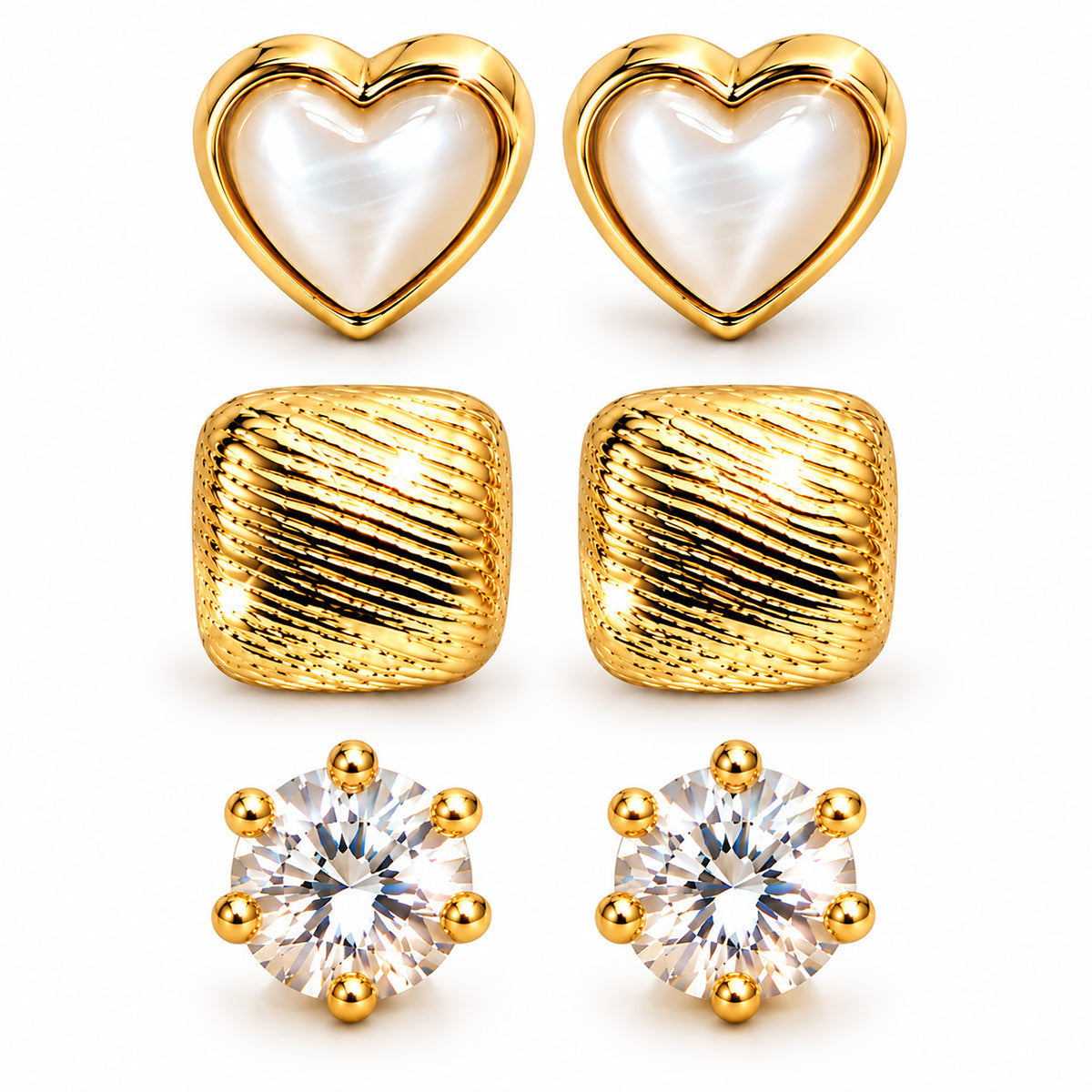 Moon Dust Gold Plated CZ Stud & Huggie Hoop Earring Stack Stud Combo of 3 for Women (MD_107_G)