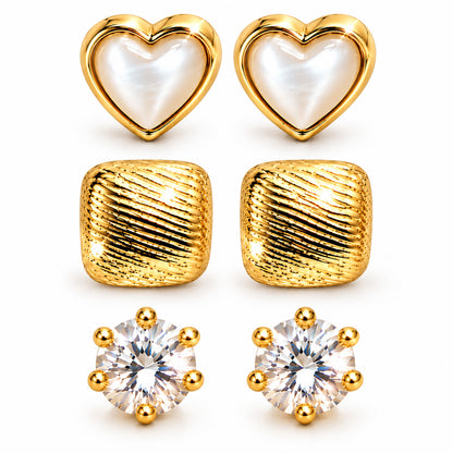 Moon Dust Gold Plated CZ Stud & Huggie Hoop Earring Stack Stud Combo of 3 for Women (MD_107_G)