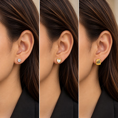 Moon Dust Gold Plated CZ Stud & Huggie Hoop Earring Stack Stud Combo of 3 for Women (MD_107_G)