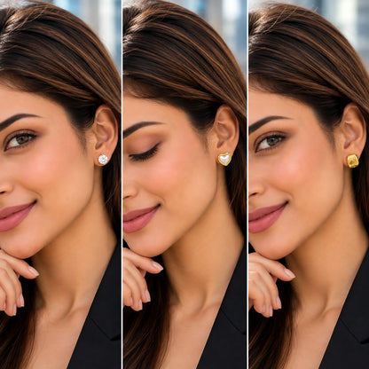 Moon Dust Gold Plated CZ Stud & Huggie Hoop Earring Stack Stud Combo of 3 for Women (MD_107_G)