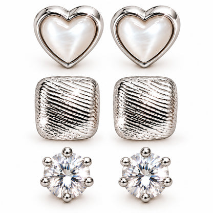 Moon Dust Rhodium Silver Plated CZ Stud & Huggie Hoop Earring Stack Stud Combo of 3 for Women (MD_107_S)