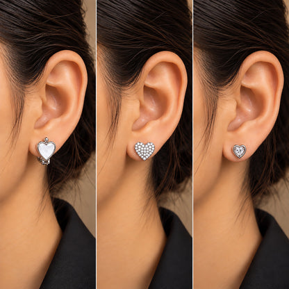 Moon Dust Rhodium Silver Plated CZ Stud & Huggie Hoop Earring Stack Stud Combo of 3 for Women (MD_107_S)