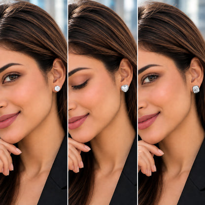 Moon Dust Rhodium Silver Plated CZ Stud & Huggie Hoop Earring Stack Stud Combo of 3 for Women (MD_107_S)
