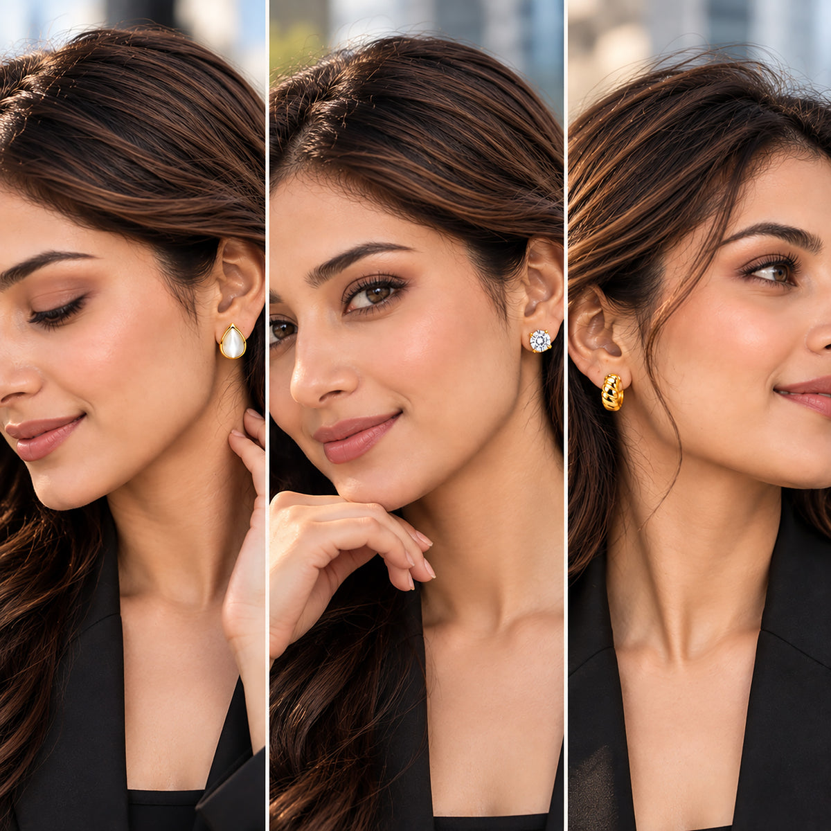 Moon Dust Gold Plated CZ Stud & Huggie Hoop Earring Stack Stud Combo of 3 for Women (MD_108_G)