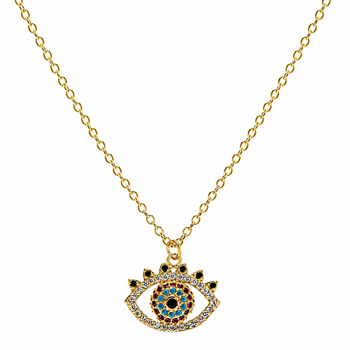 Gold Plated CZ Studded American Diamond Evil Eye Necklace For Girls, Teens & Women (MD_2100)