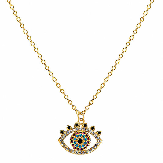 Gold Plated CZ Studded American Diamond Evil Eye Necklace For Girls, Teens & Women (MD_2100)