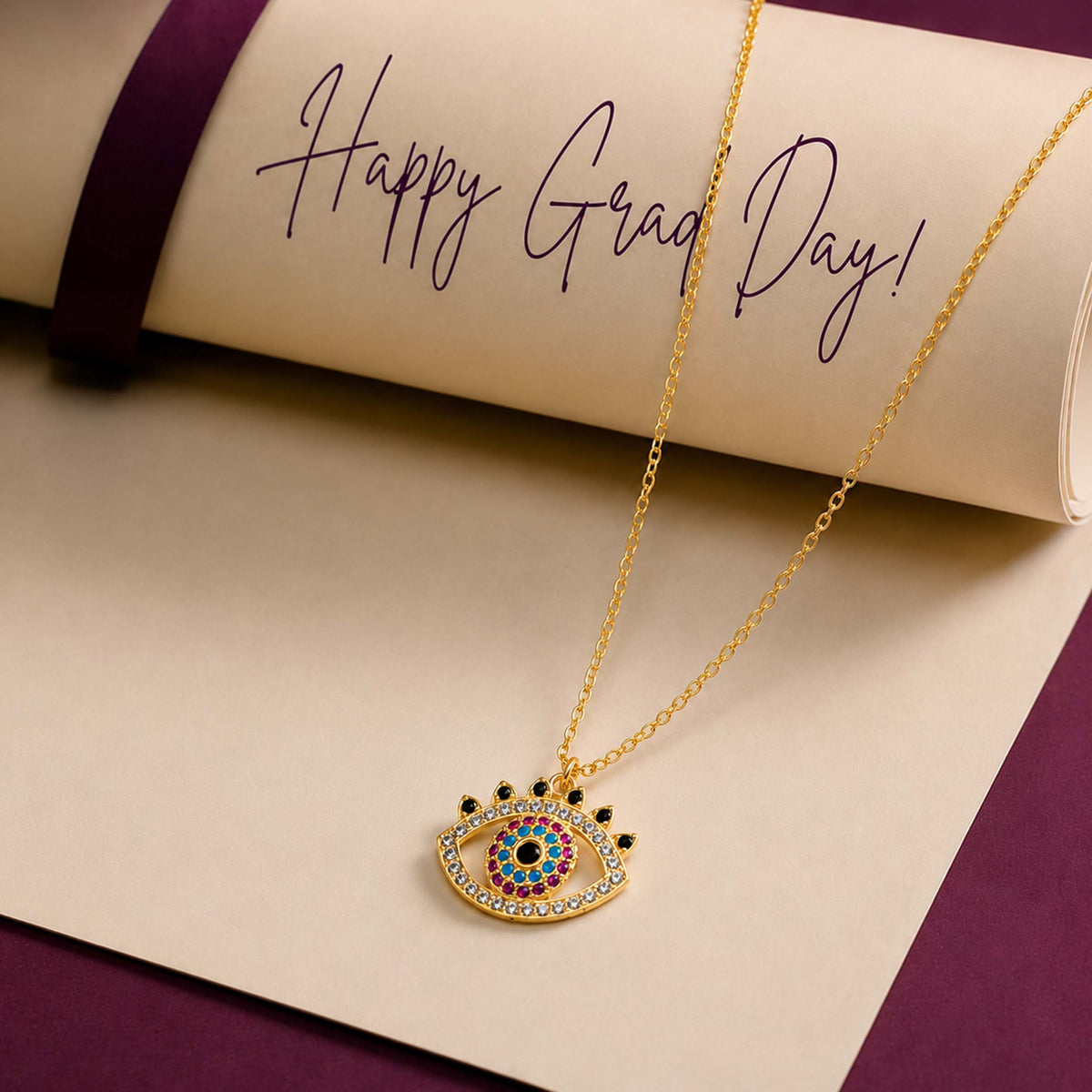Gold Plated CZ Studded American Diamond Evil Eye Necklace For Girls, Teens & Women (MD_2100)