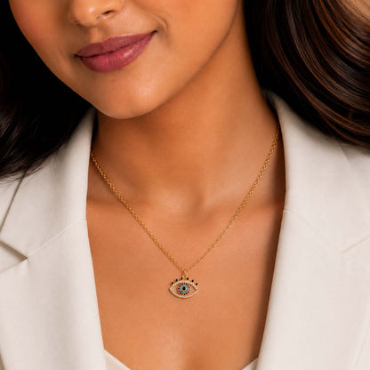 Gold Plated CZ Studded American Diamond Evil Eye Necklace For Girls, Teens & Women (MD_2100)