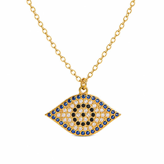 Gold Plated CZ Studded American Diamond Evil Eye Necklace For Girls, Teens & Women (MD_2101)