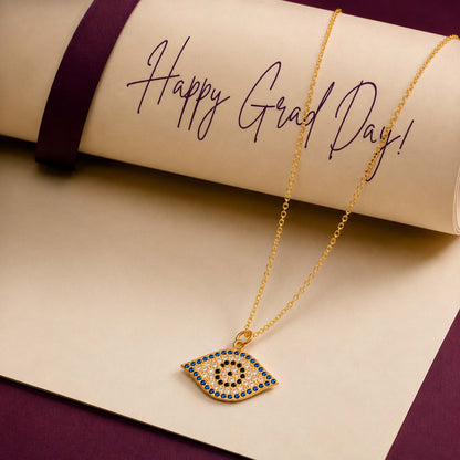 Gold Plated CZ Studded American Diamond Evil Eye Necklace For Girls, Teens & Women (MD_2101)