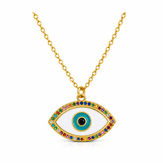 Gold Plated CZ Studded American Diamond Evil Eye Necklace For Girls, Teens & Women (MD_2102)