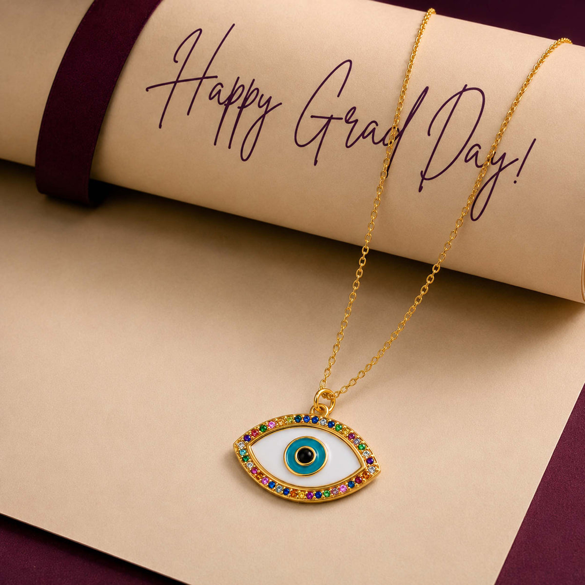 Gold Plated CZ Studded American Diamond Evil Eye Necklace For Girls, Teens & Women (MD_2102)