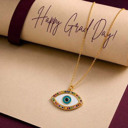 Gold Plated CZ Studded American Diamond Evil Eye Necklace For Girls, Teens & Women (MD_2102)