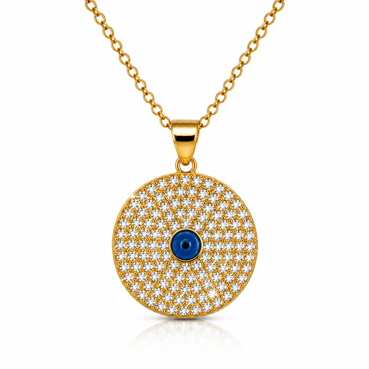 Gold Plated CZ Studded American Diamond Evil Eye Necklace For Girls, Teens & Women (MD_2103)