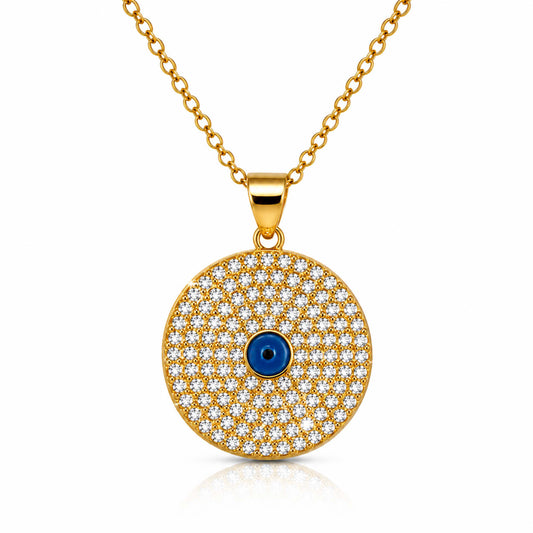 Gold Plated CZ Studded American Diamond Evil Eye Necklace For Girls, Teens & Women (MD_2103)