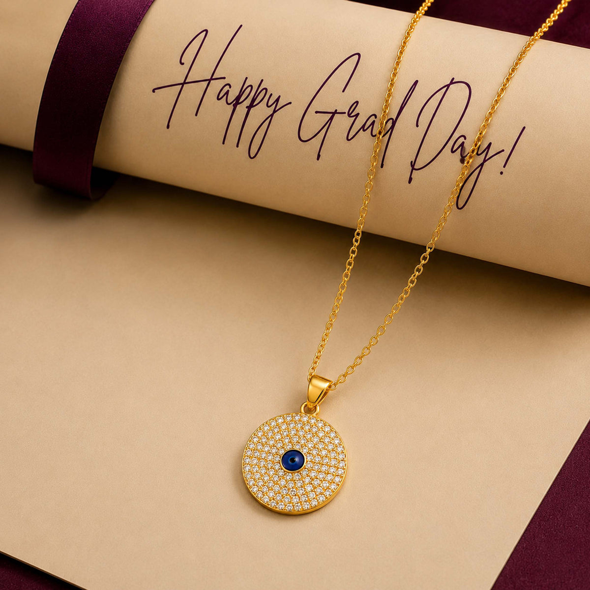 Gold Plated CZ Studded American Diamond Evil Eye Necklace For Girls, Teens & Women (MD_2103)