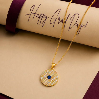 Gold Plated CZ Studded American Diamond Evil Eye Necklace For Girls, Teens & Women (MD_2103)