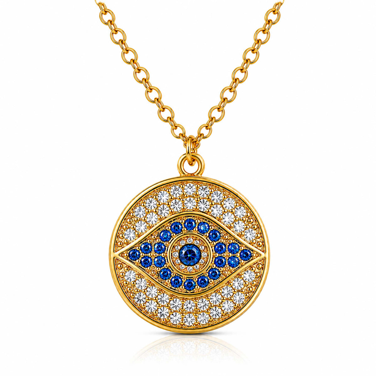 Gold Plated CZ Studded American Diamond Evil Eye Necklace For Girls, Teens & Women (MD_2104)