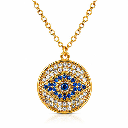 Gold Plated CZ Studded American Diamond Evil Eye Necklace For Girls, Teens & Women (MD_2104)