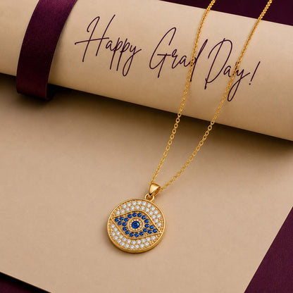 Gold Plated CZ Studded American Diamond Evil Eye Necklace For Girls, Teens & Women (MD_2104)
