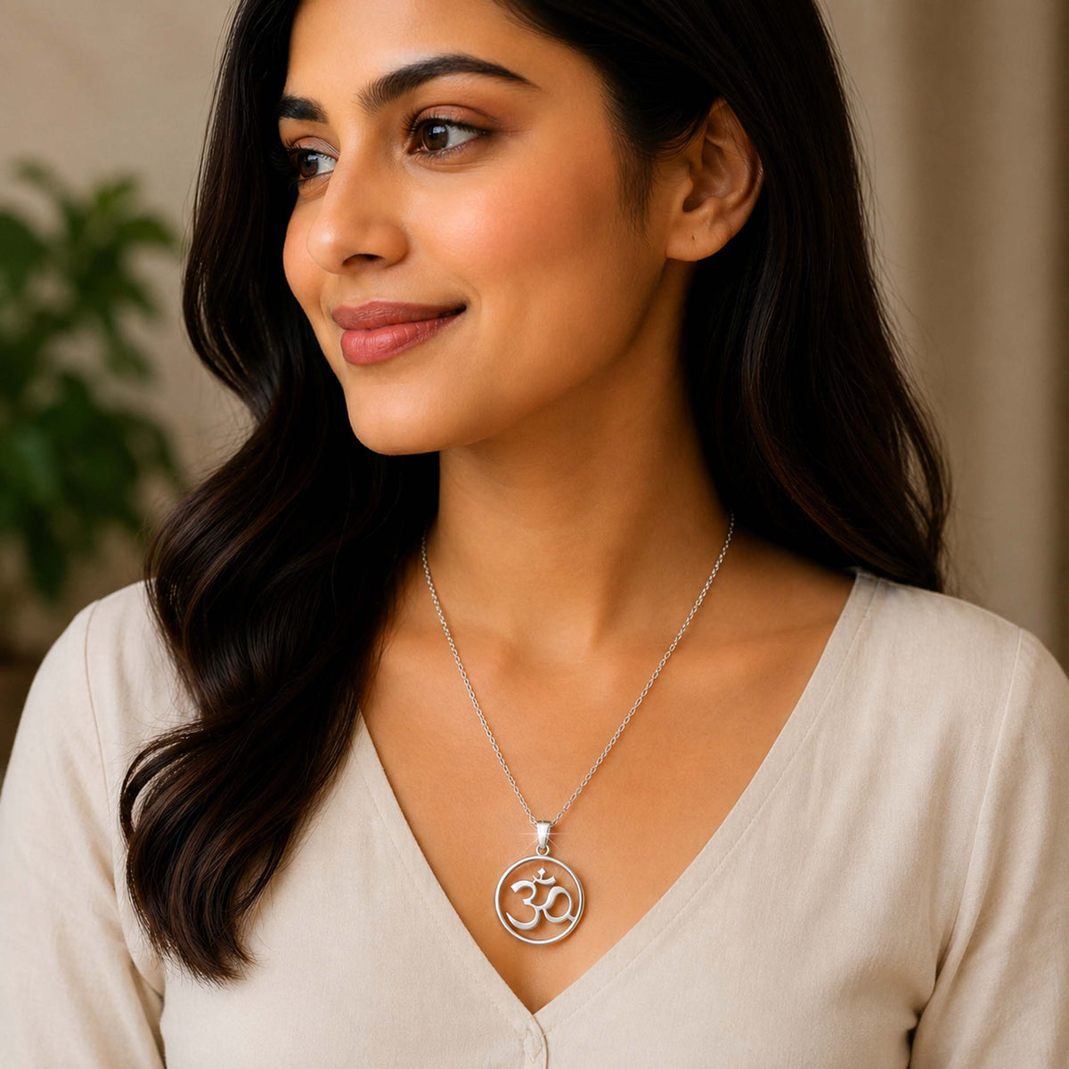 Silver Plated Om Charm Necklace For Girls, Teens & Women (MD_2106)
