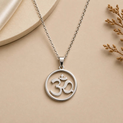 Silver Plated Om Charm Necklace For Girls, Teens & Women (MD_2106)