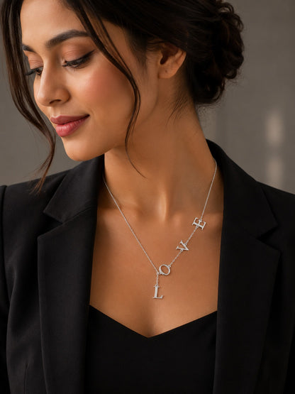 Silver Plated Stylish Designer Adjustable and Delicate Letter LOVE Necklace Pendant For Girls, Teens & Women (MD_2112)
