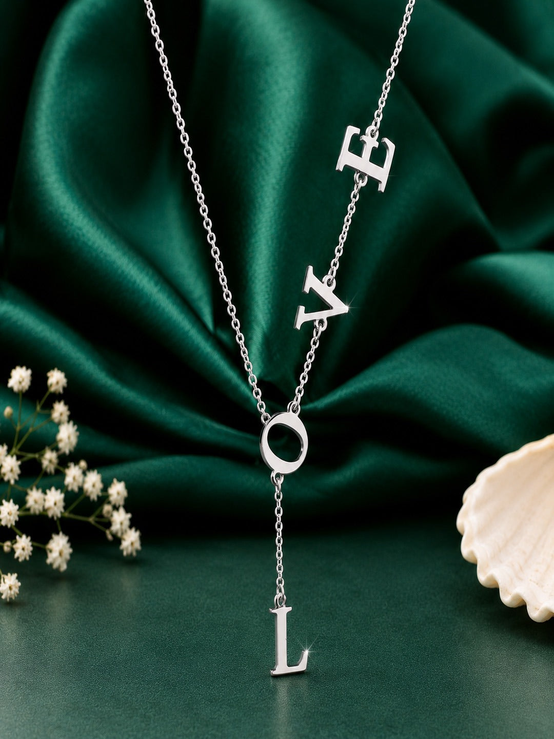 Silver Plated Stylish Designer Adjustable and Delicate Letter LOVE Necklace Pendant For Girls, Teens & Women (MD_2112)
