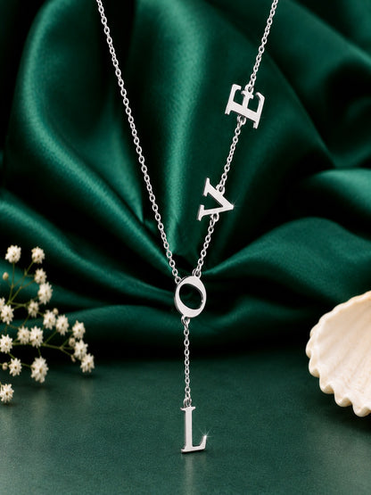 Silver Plated Stylish Designer Adjustable and Delicate Letter LOVE Necklace Pendant For Girls, Teens & Women (MD_2112)