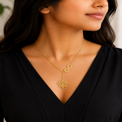 Gold Plated Stylish Designer Adjustable and Delicate Lotus & Infinity Necklace Pendant For Girls, Teens & Women (MD_2115)