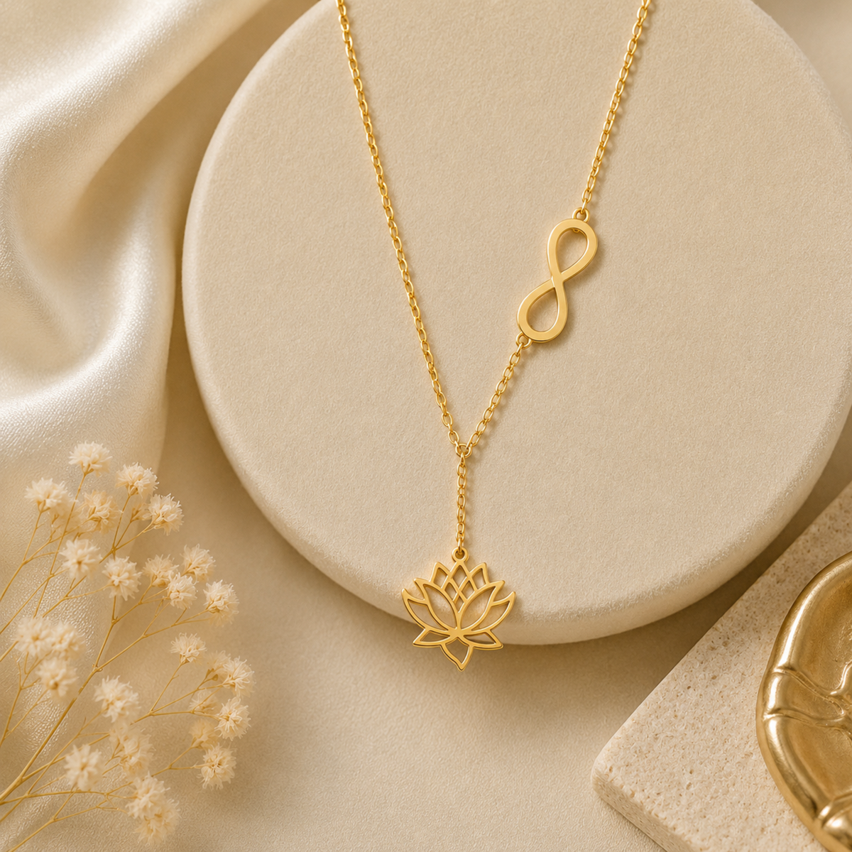 Gold Plated Stylish Designer Adjustable and Delicate Lotus & Infinity Necklace Pendant For Girls, Teens & Women (MD_2115)