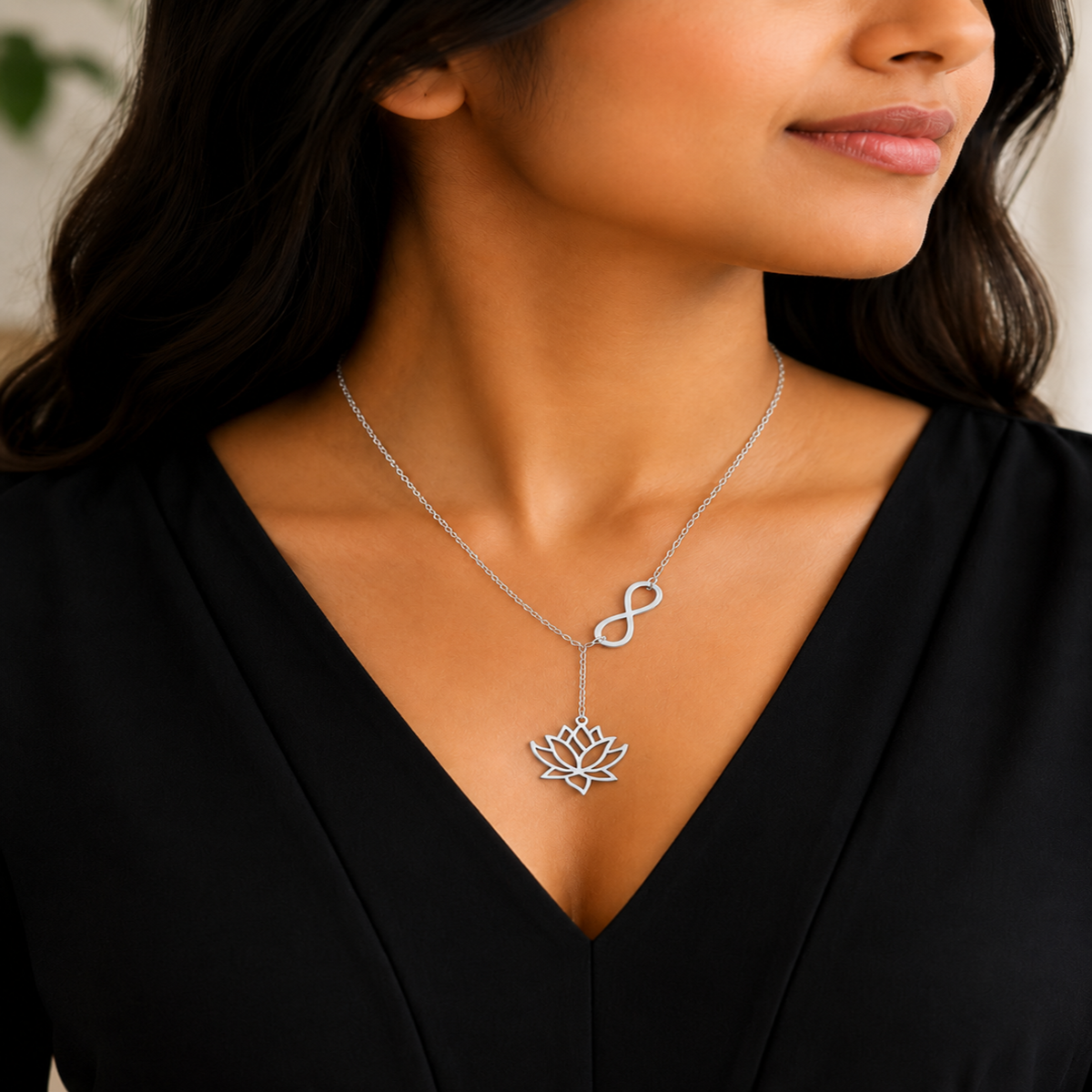 Silver Plated Stylish Designer Adjustable and Delicate Lotus & Infinity Necklace Pendant For Girls, Teens & Women (MD_2116)