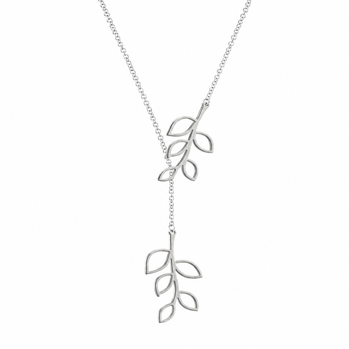 Silver Plated Stylish Designer Adjustable and Delicate Double Leafs Necklace Pendant For Girls, Teens & Women (MD_2118)