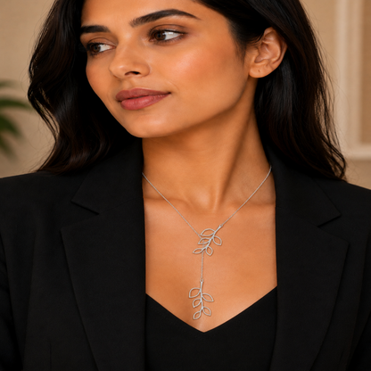 Silver Plated Stylish Designer Adjustable and Delicate Double Leafs Necklace Pendant For Girls, Teens & Women (MD_2118)