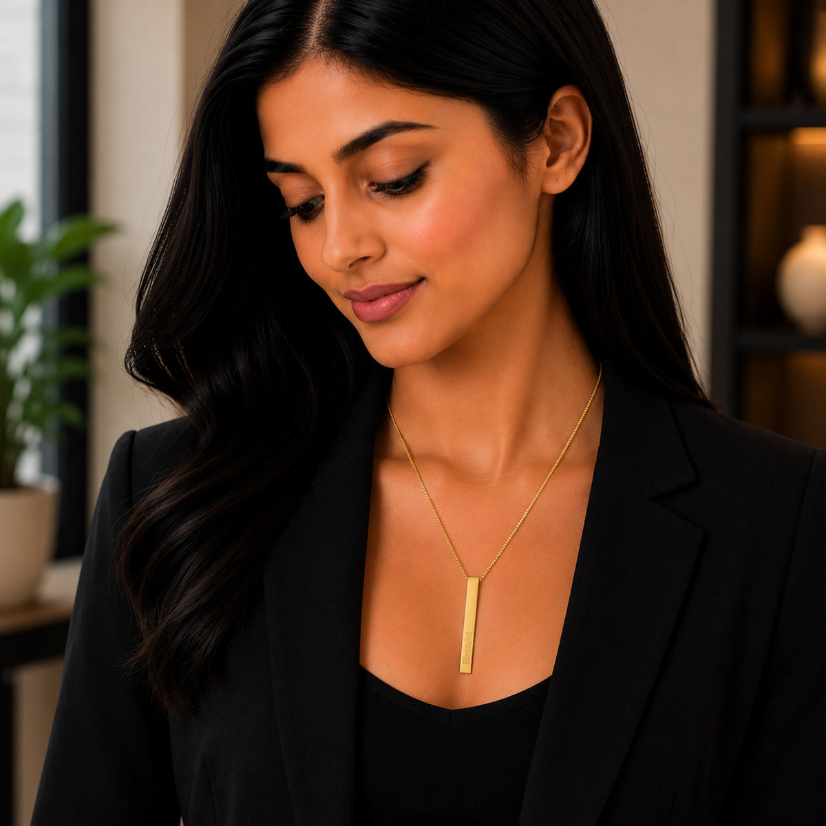 Gold Plated Stylish Designer Affirmation Bar Pendant Necklace For Girls, Teens & Women (MD_2131)