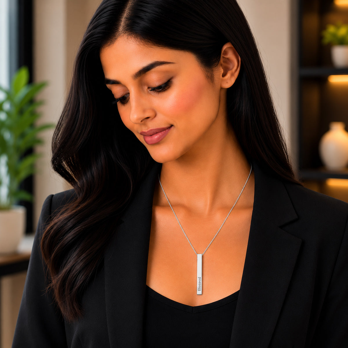 Silver Plated Stylish Designer Adjustable and Delicate Monolith shape Necklace Pendant For Girls, Teens & Women (MD_2132)
