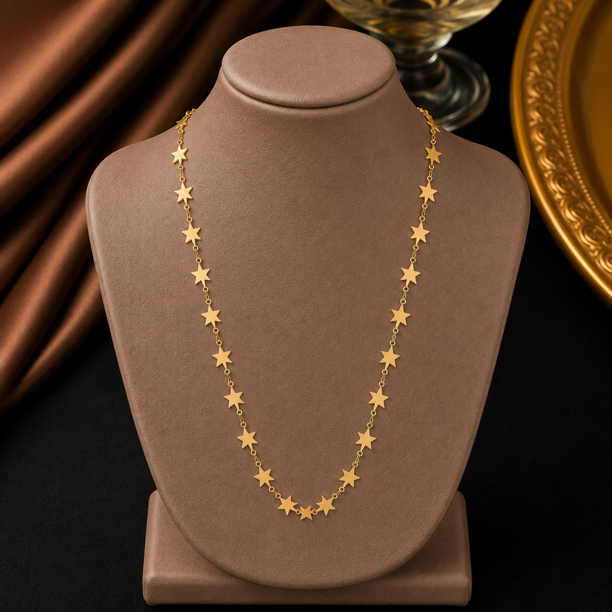 Gold Plated Stylish Designer Adjustable and Delicate Star link Necklace Pendant For Girls, Teens & Women (MD_2133)