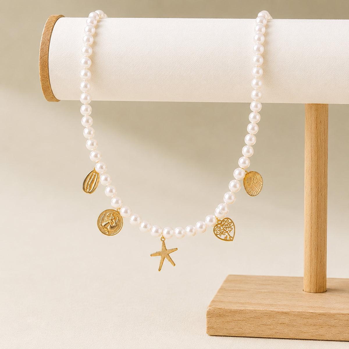 Gold Plated Stylish Designer Adjustable and Delicate Pearl Necklace with Charms For Girls, Teens & Women (MD_2135)