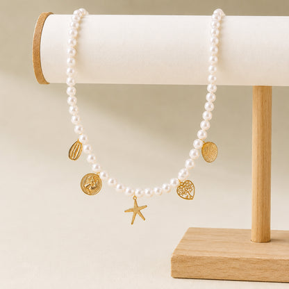 Gold Plated Stylish Designer Adjustable and Delicate Pearl Necklace with Charms For Girls, Teens & Women (MD_2135)