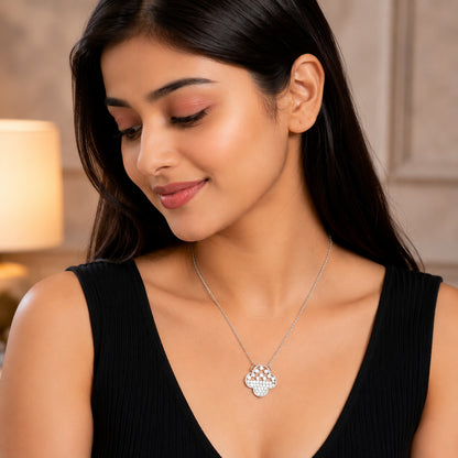 Gold Plated AD CZ Zircon Designer Flower Clover Pendant For Girls, Teens & Women MD_2136_S