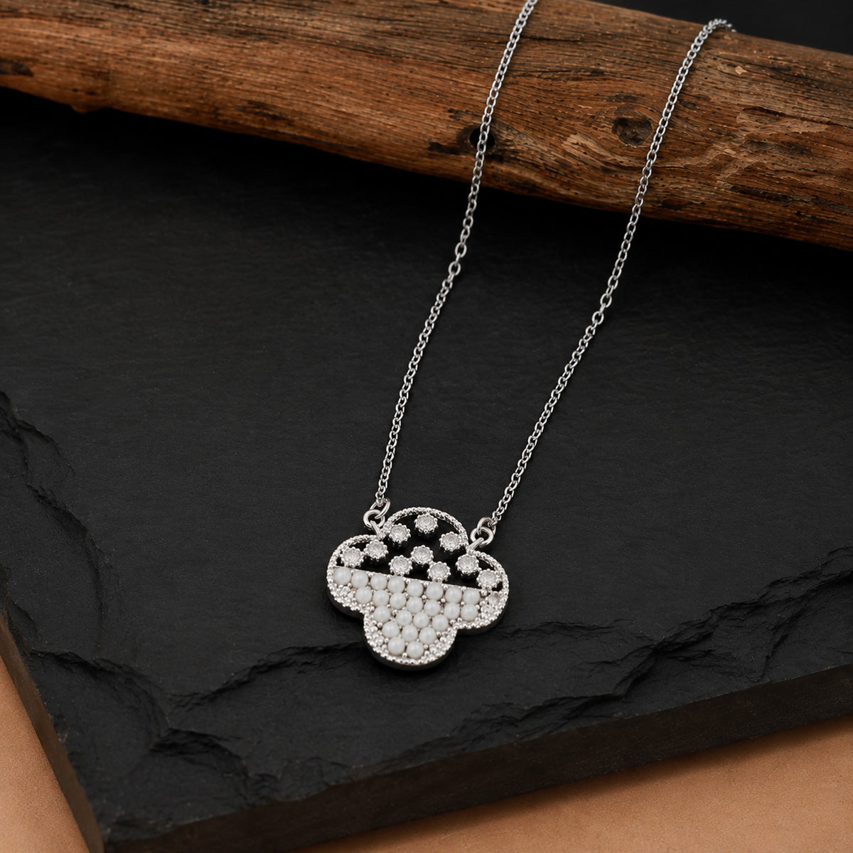 Gold Plated AD CZ Zircon Designer Flower Clover Pendant For Girls, Teens & Women MD_2136_S